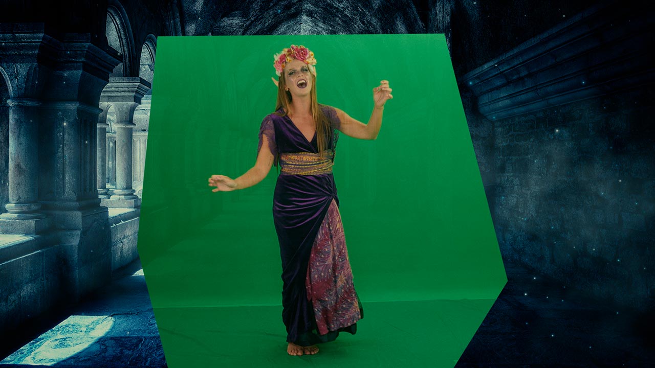 Green screen background video editing оf theatrical film production (before)